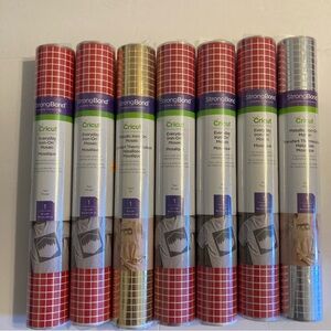 Bundle of 7 rolls Cricut Everyday Iron-On Mosaic Squares, 5 Red  1 gold 1 silver
